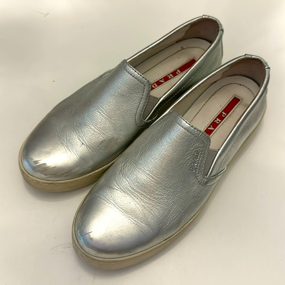 Prada Silver Loafers - Picture 1 of 8